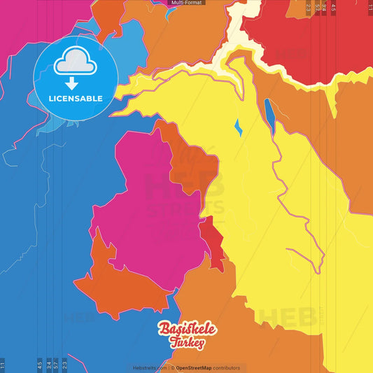 Başiskele, Kocaeli, Turkey Crazy Colorful Street Map Poster Template