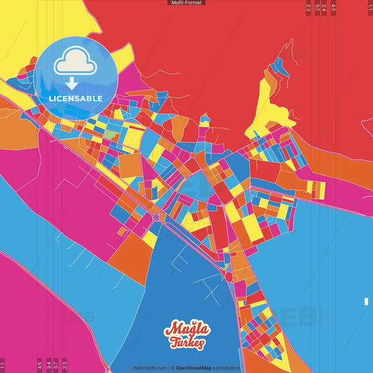Muğla, Muğla, Turkey Crazy Colorful Street Map Poster Template