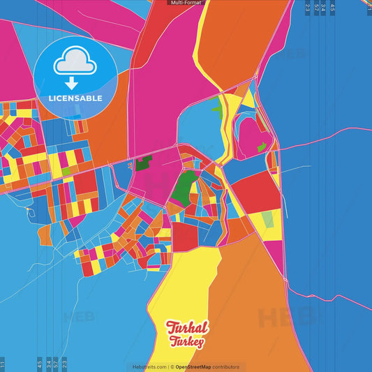 Turhal, Tokat, Turkey Crazy Colorful Street Map Poster Template