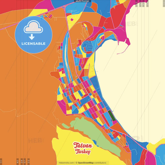 Tatvan, Bitlis, Turkey Crazy Colorful Street Map Poster Template