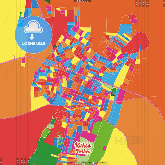 Kahta, Adıyaman, Turkey Crazy Colorful Street Map Poster Template