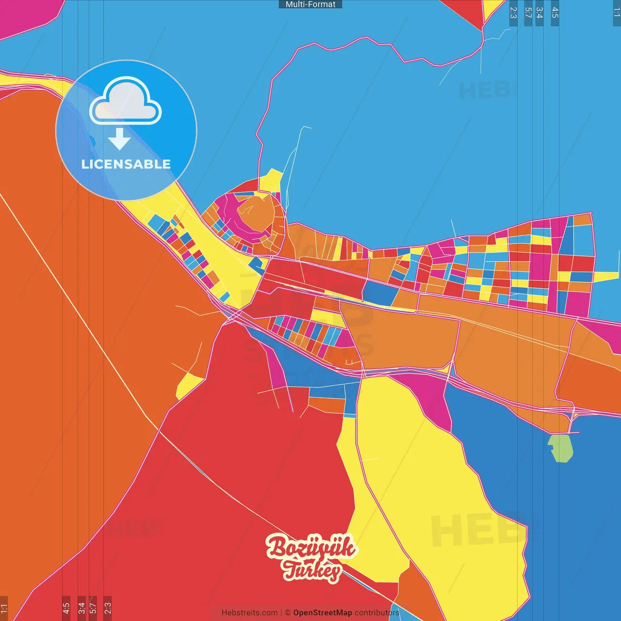 Bozüyük, Bilecik, Turkey Crazy Colorful Street Map Poster Template