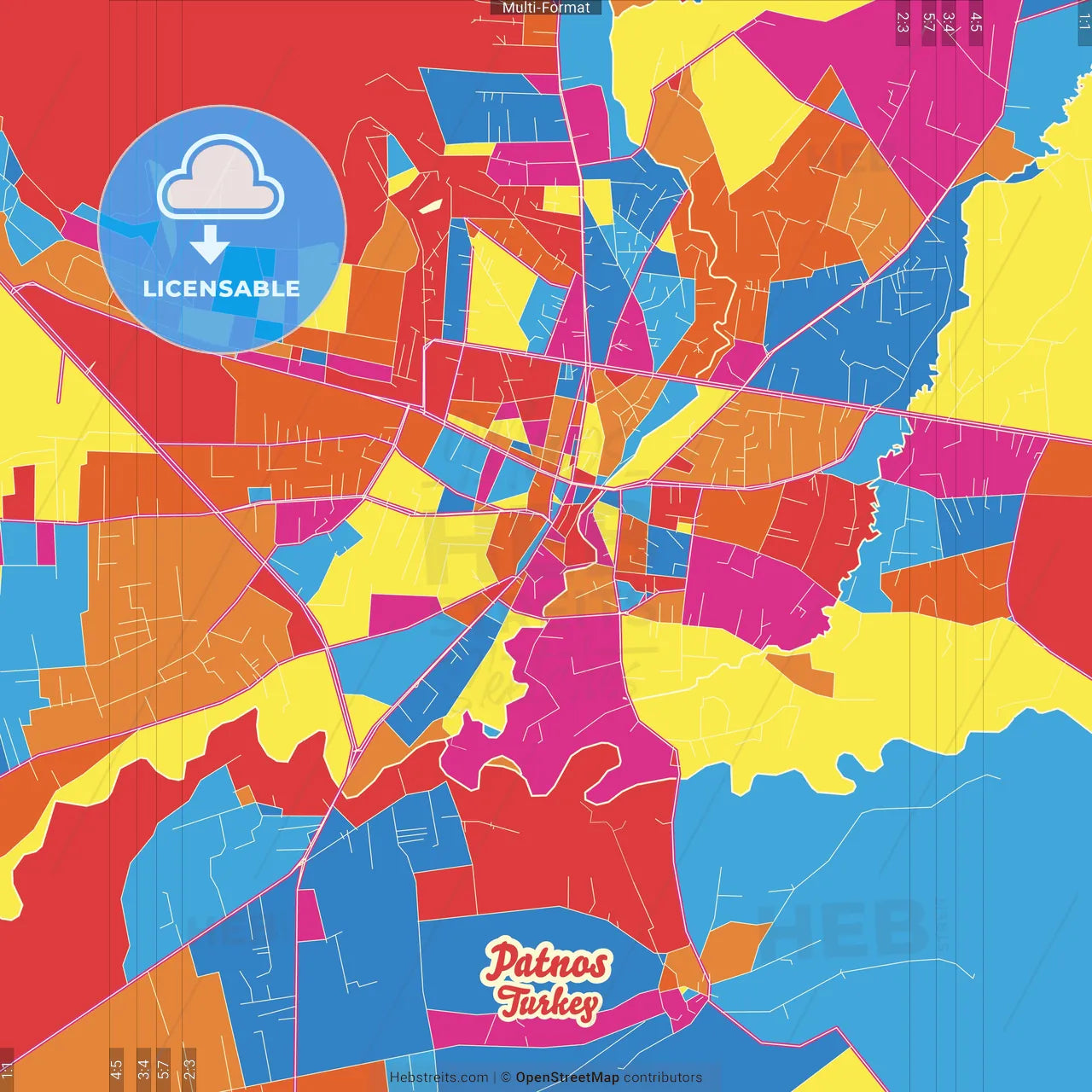 Patnos, Ağrı, Turkey Crazy Colorful Street Map Poster Template