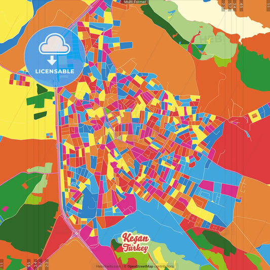 Keşan, Edirne, Turkey Crazy Colorful Street Map Poster Template