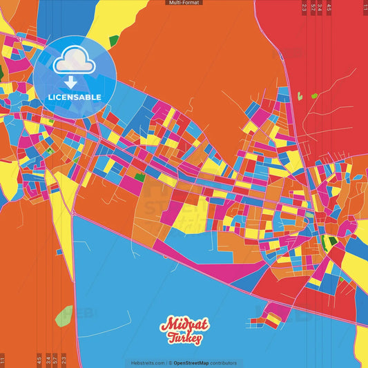 Midyat, Mardin, Turkey Crazy Colorful Street Map Poster Template