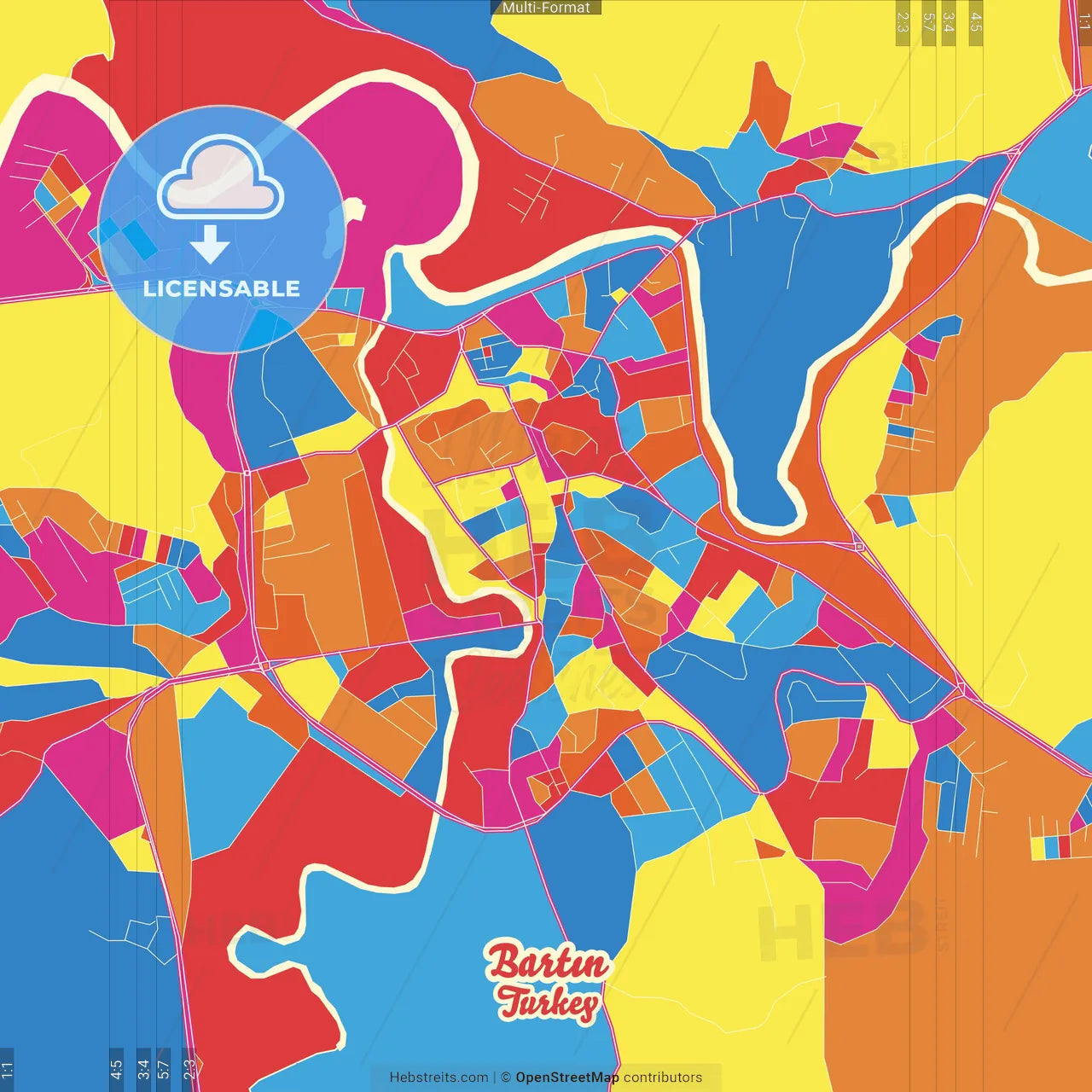 Bartın, Bartın, Turkey Crazy Colorful Street Map Poster Template