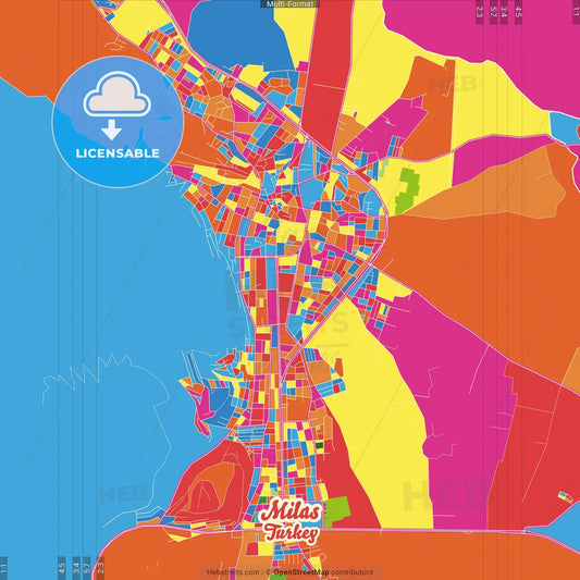 Milas, Muğla, Turkey Crazy Colorful Street Map Poster Template