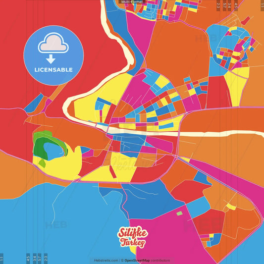 Silifke, Mersin, Turkey Crazy Colorful Street Map Poster Template