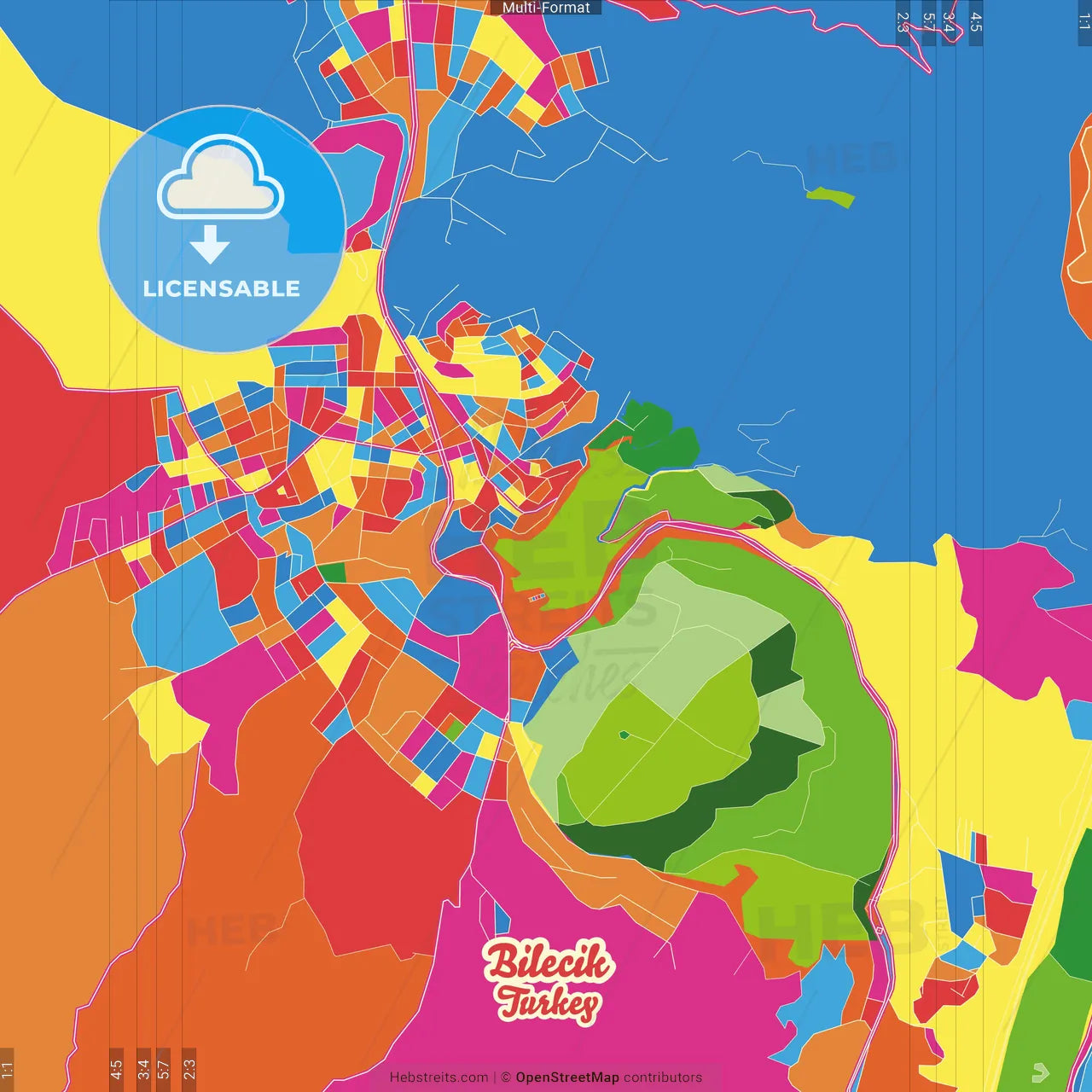 Bilecik, Bilecik, Turkey Crazy Colorful Street Map Poster Template