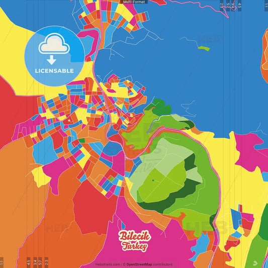 Bilecik, Bilecik, Turkey Crazy Colorful Street Map Poster Template