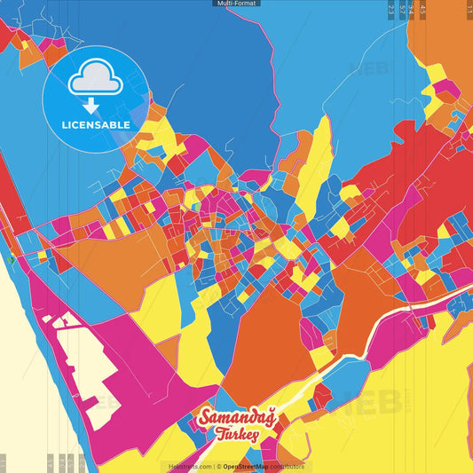 Samandağ, Hatay, Turkey Crazy Colorful Street Map Poster Template
