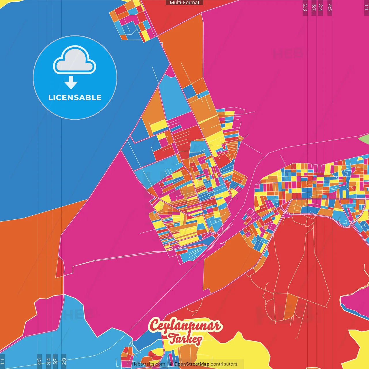 Ceylanpınar, Şanlıurfa, Turkey Crazy Colorful Street Map Poster Template