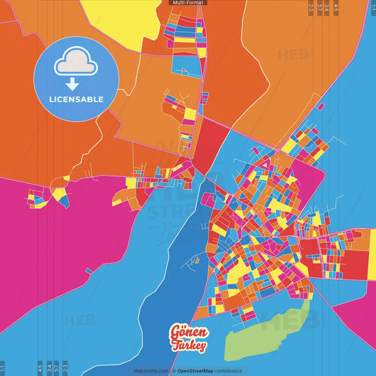 Gönen, Balıkesir, Turkey Crazy Colorful Street Map Poster Template