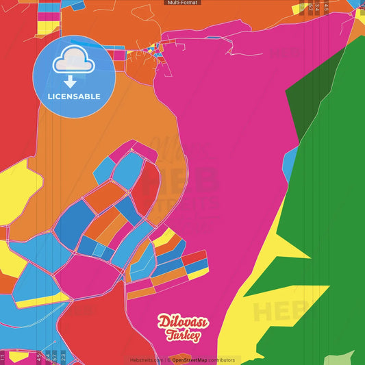 Dilovası, Kocaeli, Turkey Crazy Colorful Street Map Poster Template