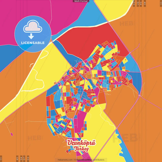 Uzunköprü, Edirne, Turkey Crazy Colorful Street Map Poster Template
