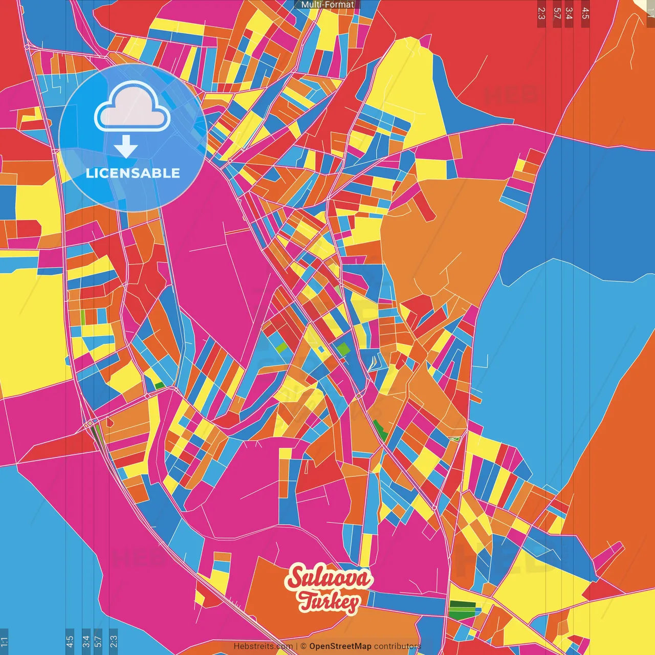 Suluova, Amasya, Turkey Crazy Colorful Street Map Poster Template