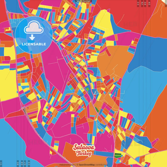 Suluova, Amasya, Turkey Crazy Colorful Street Map Poster Template