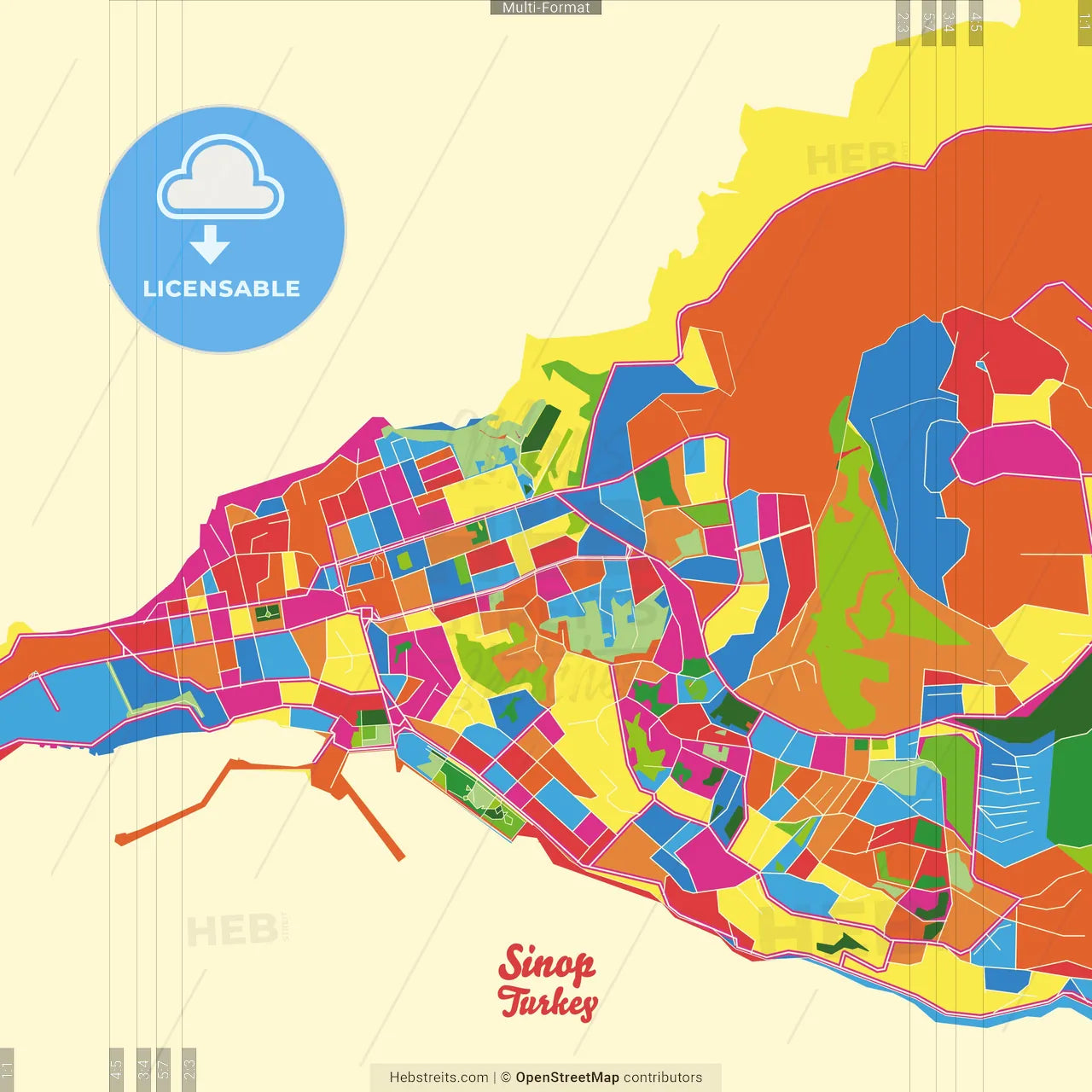 Sinop, Sinop, Turkey Crazy Colorful Street Map Poster Template