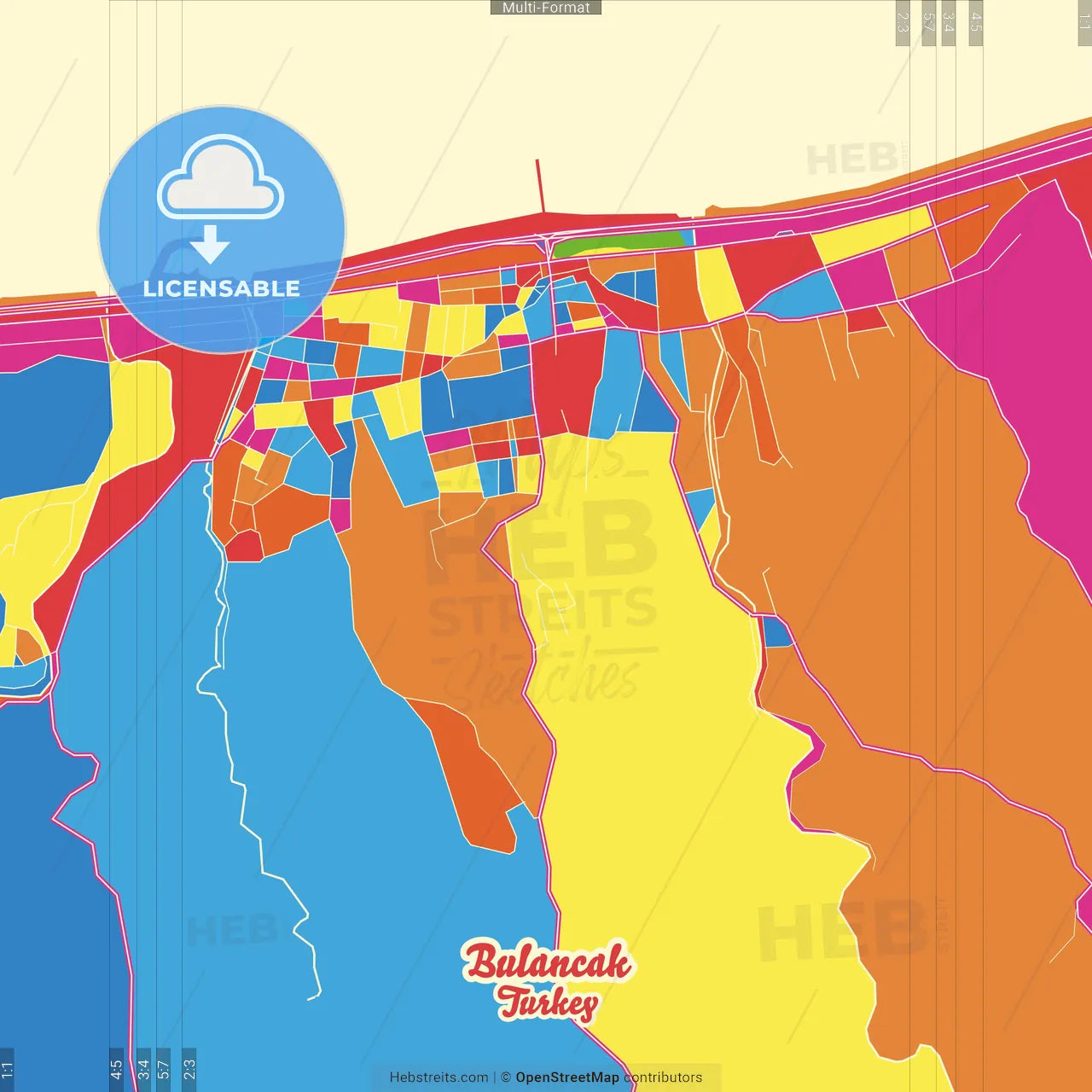 Bulancak, Giresun, Turkey Crazy Colorful Street Map Poster Template