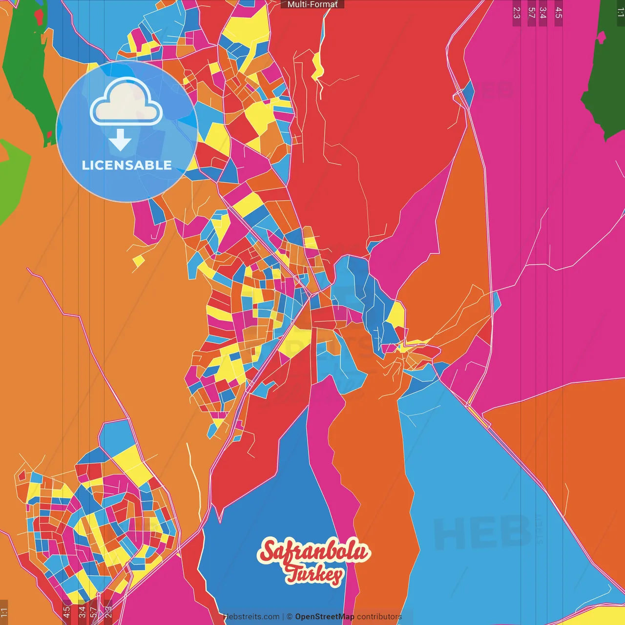 Safranbolu, Karabük, Turkey Crazy Colorful Street Map Poster Template