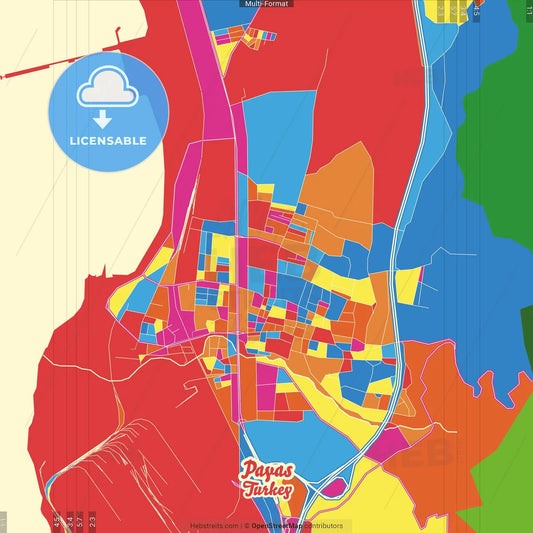 Payas, Hatay, Turkey Crazy Colorful Street Map Poster Template