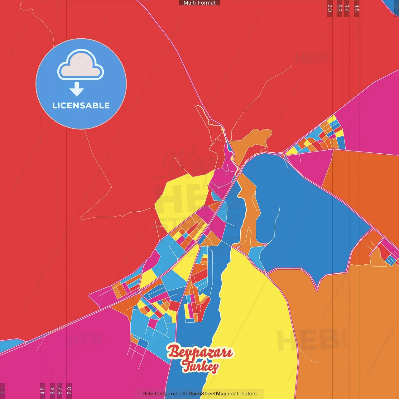 Beypazarı, Ankara, Turkey Crazy Colorful Street Map Poster Template