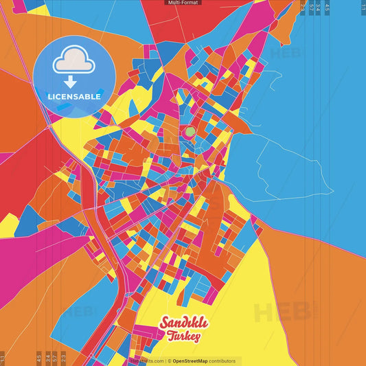 Sandıklı, Afyon, Turkey Crazy Colorful Street Map Poster Template