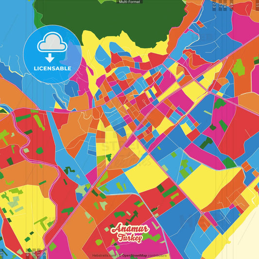 Anamur, Mersin, Turkey Crazy Colorful Street Map Poster Template