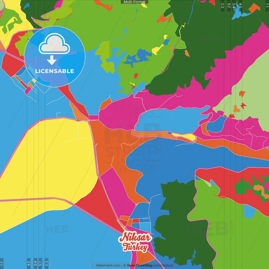 Niksar, Tokat, Turkey Crazy Colorful Street Map Poster Template