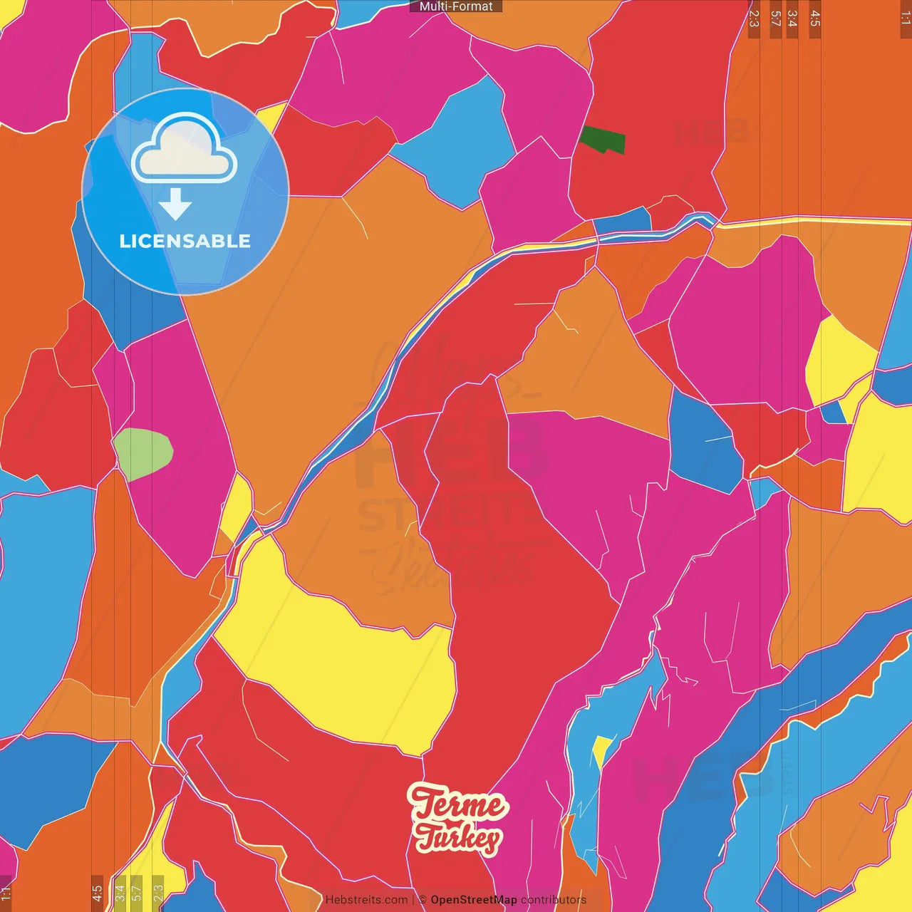 Terme, Samsun, Turkey Crazy Colorful Street Map Poster Template