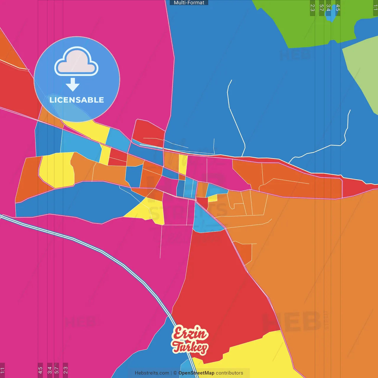 Erzin, Hatay, Turkey Crazy Colorful Street Map Poster Template