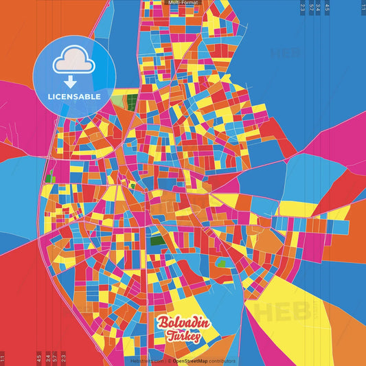 Bolvadin, Afyon, Turkey Crazy Colorful Street Map Poster Template