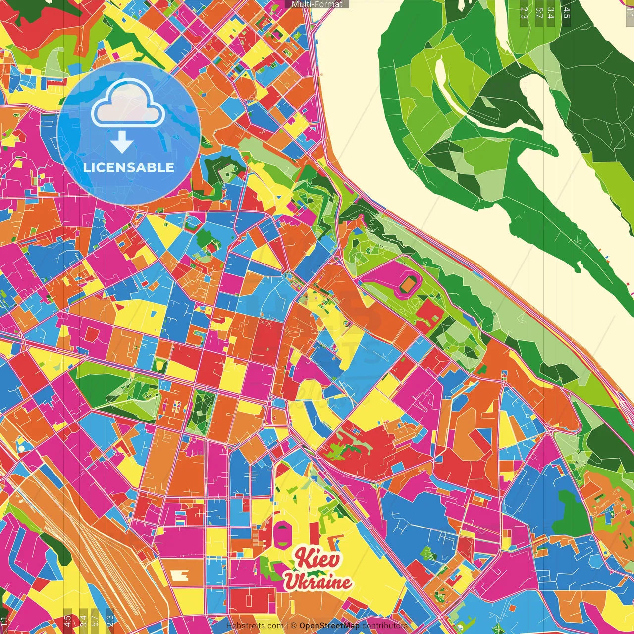 Kyiv, Kyiv, Ukraine Crazy Colorful Street Map Poster Template