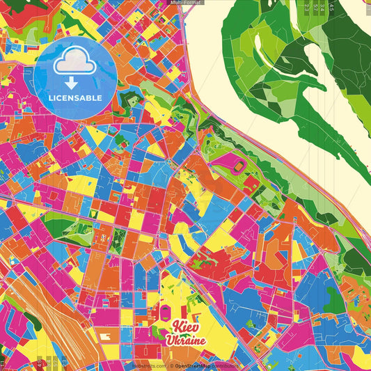 Kyiv, Kyiv, Ukraine Crazy Colorful Street Map Poster Template
