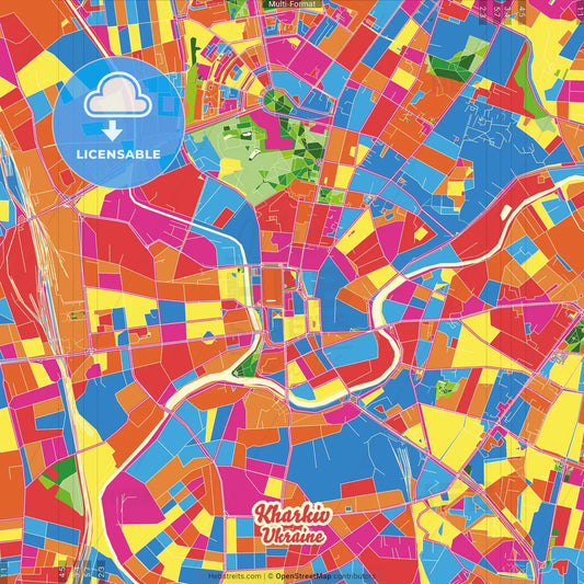 Kharkiv, Kharkiv Oblast, Ukraine Crazy Colorful Street Map Poster Template