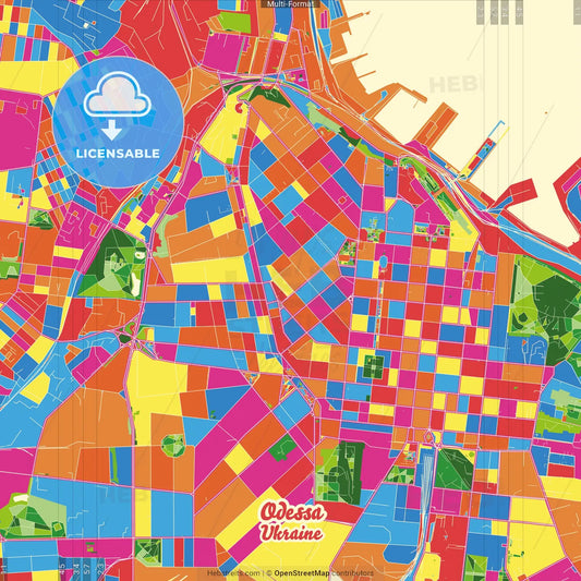 Odessa, Odessa Oblast, Ukraine Crazy Colorful Street Map Poster Template
