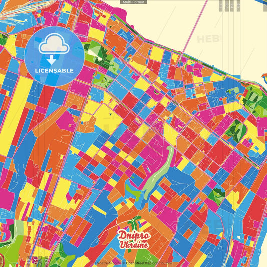 Dnipro, Dnipropetrovsk Oblast, Ukraine Crazy Colorful Street Map Poster Template