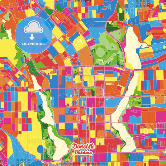 Donetsk, Donetsk Oblast, Ukraine Crazy Colorful Street Map Poster Template