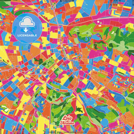 Lviv, Lviv Oblast, Ukraine Crazy Colorful Street Map Poster Template