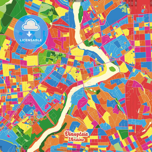 Vinnytsia, Vinnytsia Oblast, Ukraine Crazy Colorful Street Map Poster Template