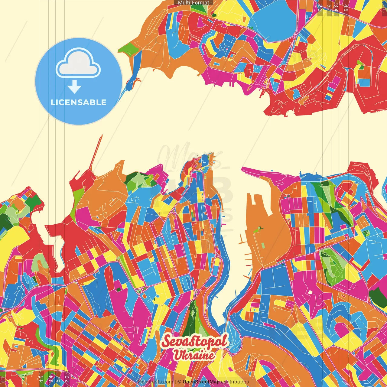 Sevastopol, Sevastopol, Ukraine Crazy Colorful Street Map Poster Template