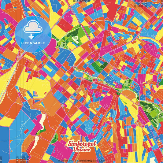 Simferopol, Crimea, Ukraine Crazy Colorful Street Map Poster Template