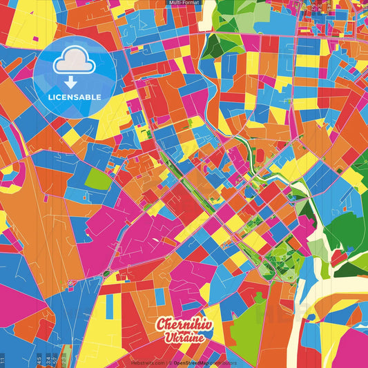 Chernihiv, Chernihiv Oblast, Ukraine Crazy Colorful Street Map Poster Template