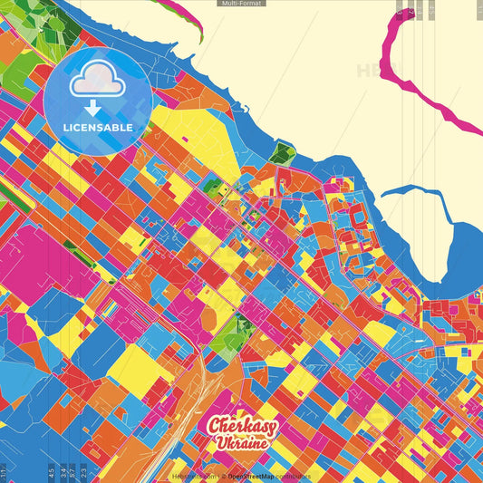 Cherkasy, Cherkasy Oblast, Ukraine Crazy Colorful Street Map Poster Template