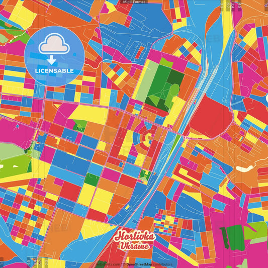 Horlivka, Donetsk Oblast, Ukraine Crazy Colorful Street Map Poster Template