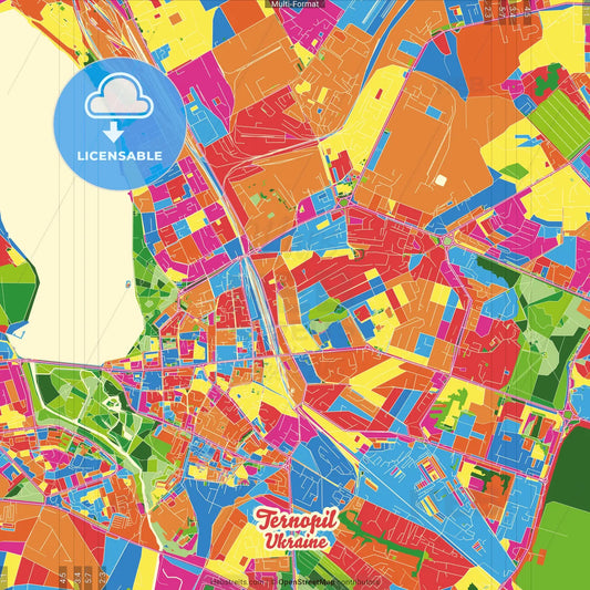 Ternopil, Ternopil Oblast, Ukraine Crazy Colorful Street Map Poster Template