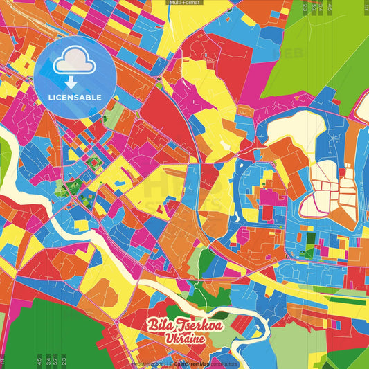Bila Tserkva, Kyiv Oblast, Ukraine Crazy Colorful Street Map Poster Template
