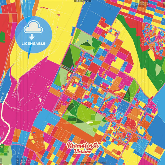 Kramatorsk, Donetsk Oblast, Ukraine Crazy Colorful Street Map Poster Template