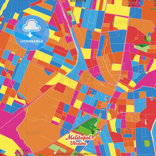 Melitopol, Zaporizhia Oblast, Ukraine Crazy Colorful Street Map Poster Template
