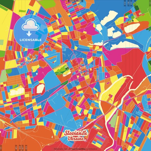 Sloviansk, Donetsk Oblast, Ukraine Crazy Colorful Street Map Poster Template